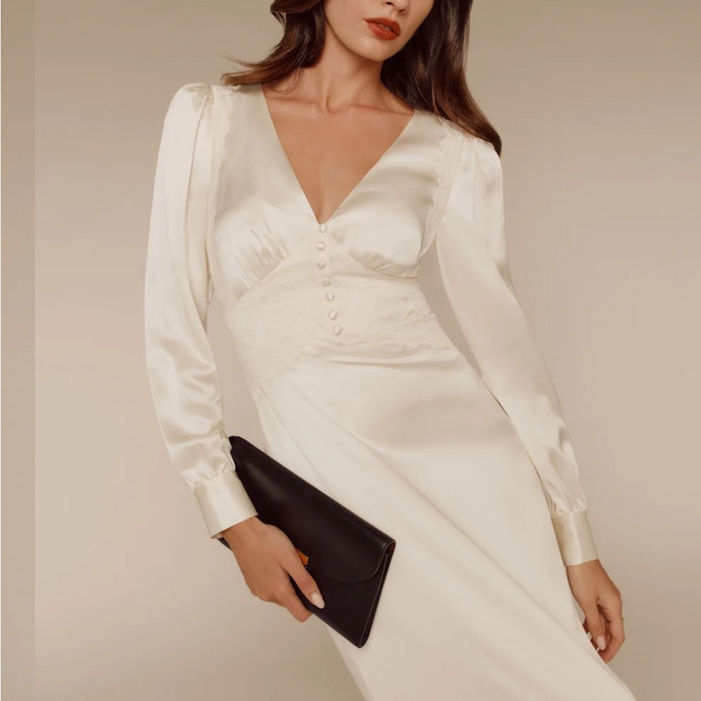 Reformation Morganna Luxurious Ivory 100% Silk Dress
